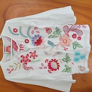 JOHNNY WAS FLORAL BLOUSE  XS  WHITE/FLORAL